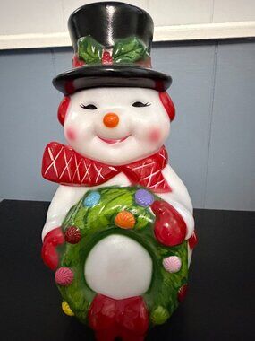 Mr. Christmas 12" Light up Snowman Blow Mold w/Wreath & Timer - New w/Tag